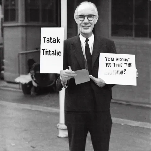 Image similar to a man wearing suite holding sign with text 'Thank you Stable Diffusion'