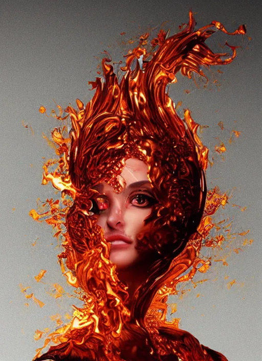 Image similar to sculpture made of flame, portrait, female, future, torch, fire, harper's bazaar, vogue, fashion magazine, intricate, concept art, close up, ornate, luxury, elite, elegant, trending on artstation, by ruan jia, by Kenneth Willardt, by ross tran, by WLOP, by Andrei Riabovitchev,