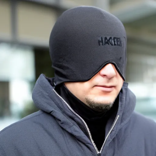 Image similar to a hacker walking into an interview wearing a ski mask.