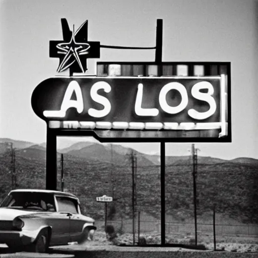 Image similar to a neon sign at a las vegas last stop motel in 1 9 6 6