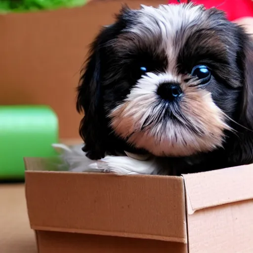 Image similar to 1 0 cute shih tzu puppy in a cardboard box