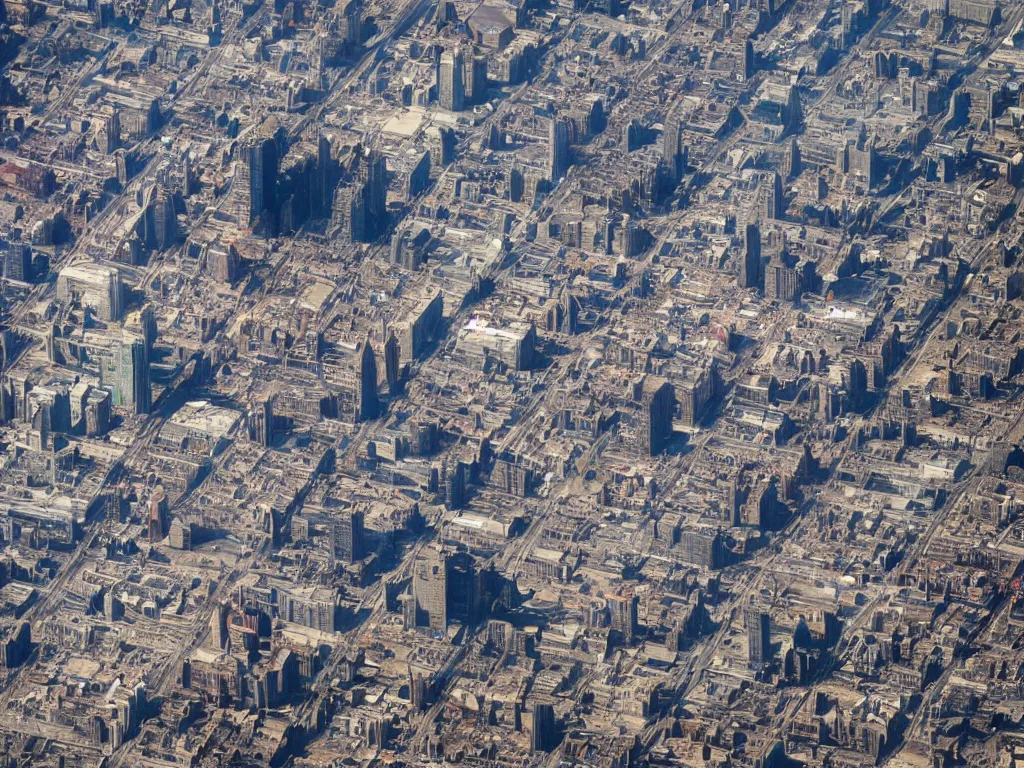 Prompt: city is being destroyed by a falling meteor, view from above, explosion, shreds, ruins