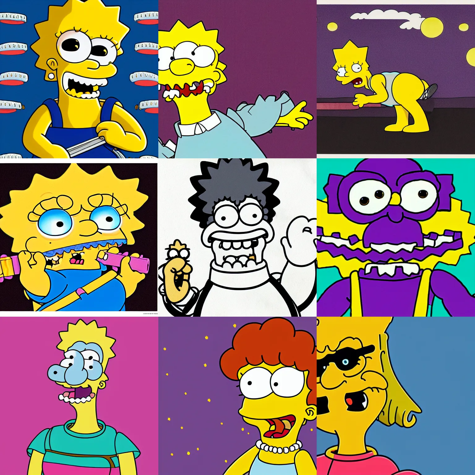 Prompt: Lisa Simpson wearing braces, official Simpsons movie artwork