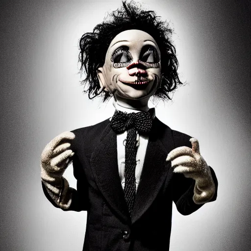 Prompt: A extremely ultra high detailed stunning portrait of a ventriloquist dummy in eraserhead, scary, twisted horrifying, creepy ,ethereal, dramatic lightning, rim light, hyperrealistic, photorealistic, octante render, elegant, cinematic, high textures, hyper sharp, 8k, insanely detailed and intricate, graphic design, cinematic atmosphere, hypermaximalist, hyper realistic, super detailed, 4k HDR hyper realistic high quality