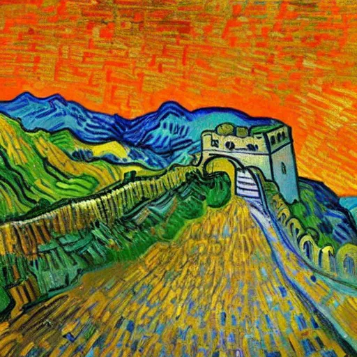 Image similar to Great Wall, Van Gogh-style oil painting