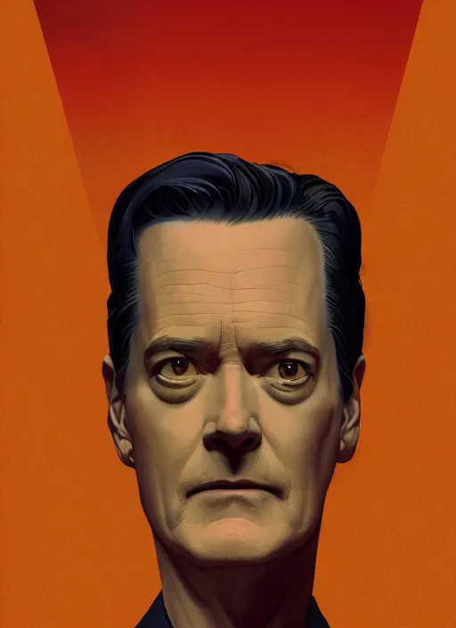 Image similar to Twin Peaks movie poster artwork by Michael Whelan and Tomer Hanuka, Karol Bak, Rendering of Kyle MacLachlan resists the body horror, from a scene from Twin Peaks, clean, full of detail, Matte painting, trending on artstation and unreal engine