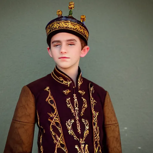 Image similar to teenage Caucasian boy modeling malacca sultanate gear