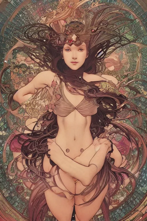 Image similar to swimming through time, by artgerm and yoshitaka amano and moebius and alphonse mucha, hyperdetailed, dc comics, ornate, nebula, explosions in the sky, trending on artstation