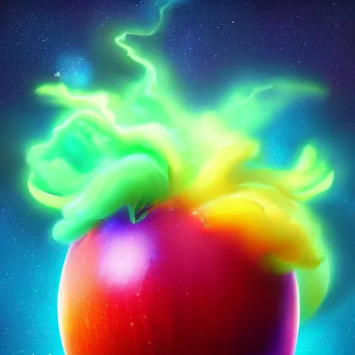 Prompt: Trending on artstation. Digital painting. A cosmic slice of fruit. Unreal engine render.