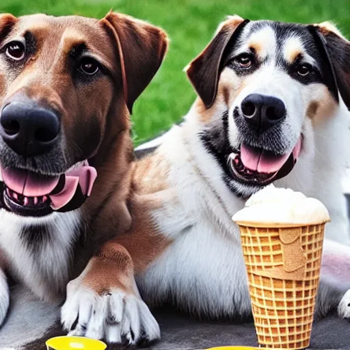 Image similar to dogs eating ice cream