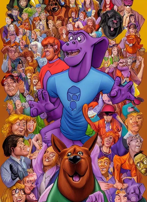 Prompt: portrait of Scooby-Doo in Society (1989), highly detailed, centered, solid color background, digital painting, artstation, concept art, smooth, sharp focus, illustration, artgerm, donato giancola, Joseph Christian Leyendecker, Les Edwards, Ed Repka, WLOP, Artgerm