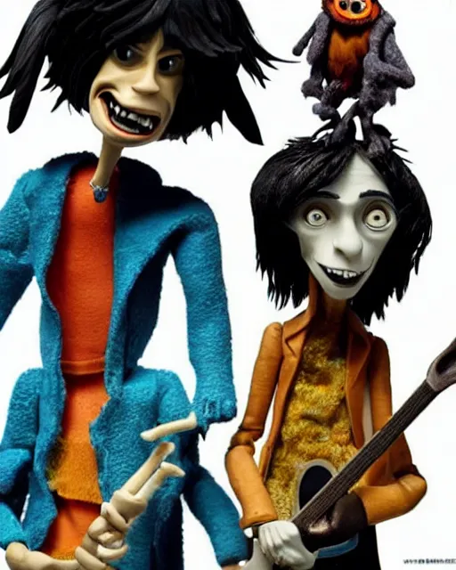 Image similar to mick jagger and keith richards as a highly detailed stop motion puppets, in the style of laika studios ’ s paranorman, coraline, kubo and the two strings shot in the style