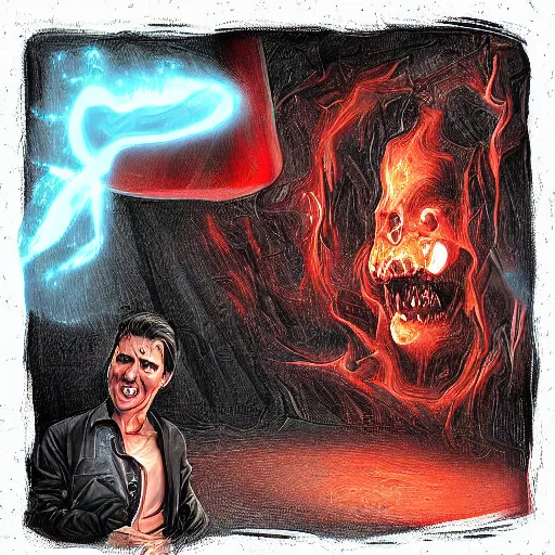 Prompt: a portal to hell being created by tom cruise, digital art