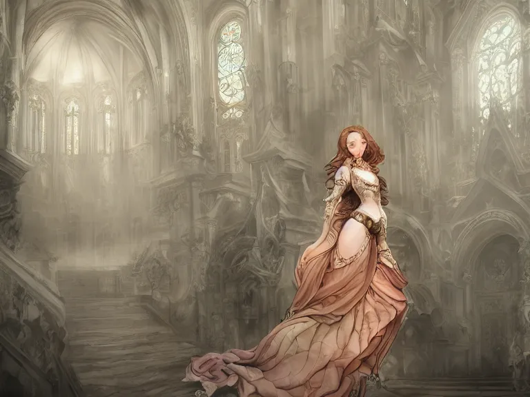 Image similar to full body portrait of a woman styled after a baroque cathedral 🍑, fantasy artwork, award winning, very very very very very very very beautiful scenery, artstation