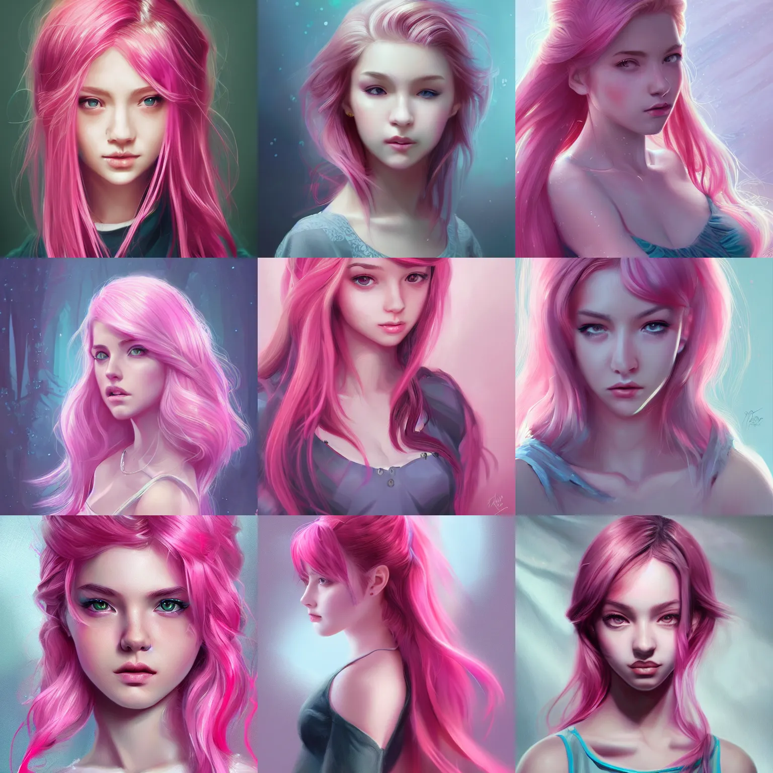 Image similar to teen girl, pink hair, gorgeous, amazing, elegant, intricate, highly detailed, digital painting, artstation, concept art, sharp focus, illustration, art by Ross tran