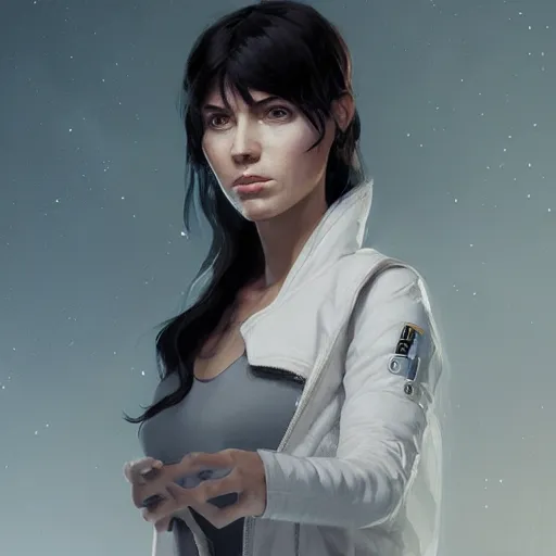 Prompt: portrait of a woman by greg rutkowski, anya solo, black bob hair, tall and slender, star wars expanded universe, wearing a white flying jacket, she is about 2 0 years old, highly detailed portrait, digital painting, artstation, concept art, smooth, sharp foccus ilustration, artstation hq