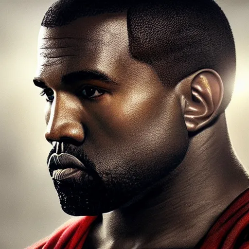 Image similar to Portrait of Kanye West as superman, heroic, amazing splashscreen artwork, splash art, head slightly tilted, natural light, elegant, intricate, fantasy, atmospheric lighting, cinematic, matte painting, detailed face, by Greg rutkowski