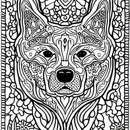 Image similar to Shiba Inu coloring book page, black and white