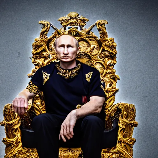 Image similar to A photo of putin the barbarian sitting on his throne, award winning photography, sigma 85mm Lens F/1.4, blurred background, perfect faces