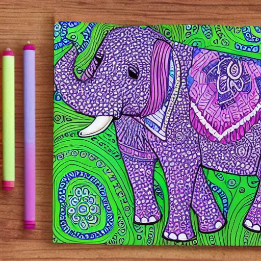 Prompt: Playful Patterns Coloring Book elephant