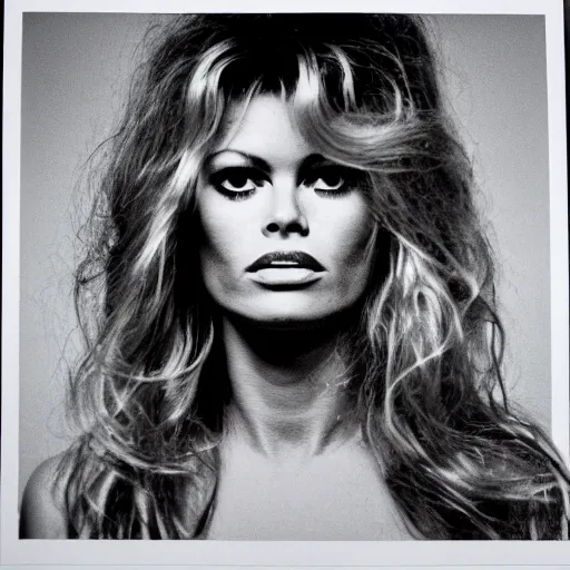 Image similar to stunning symmetrical portrait of beautiful brigitte bardot in front of a tall moog synthesizer, high contrast grainy blank and white photography print ilford warm tone, huge modular synthesizer