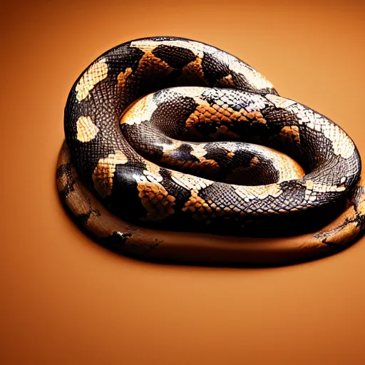 Image similar to award winning studio photography of a snake. weird fruit, studio lighting, solid background