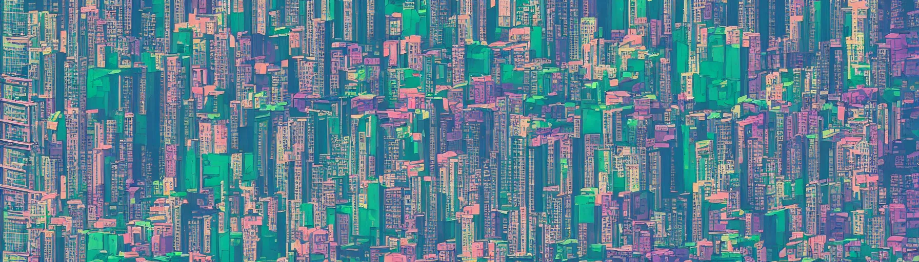 Image similar to vertical panorama of the neo - tokyo skyline in the style of studio ghibli