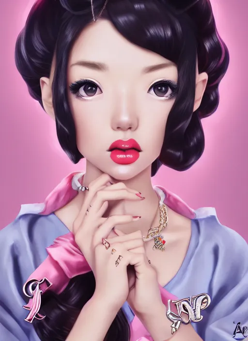 Image similar to a pin up and beautiful fashion dreamlke japan girl with lv jewelry, character art, art by artgerm, wlop, loish, hyperdetailed, 8 k realistic, symmetrical, global illumination, radiant light, frostbite 3 engine, cryengine, dof, trending on artstation, digital art, chanel, dior, detailed background