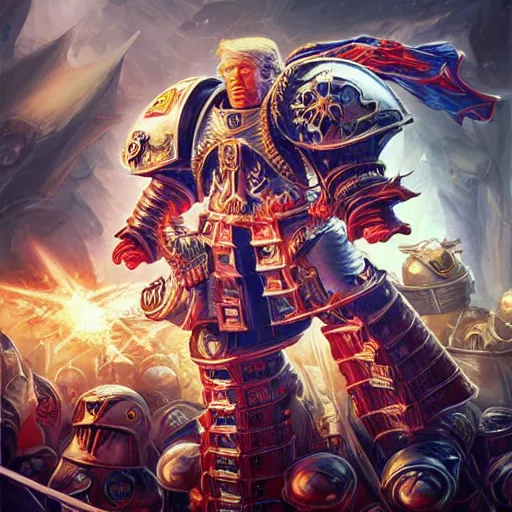 Image similar to donald trump as the emperor of humanity from warhammer 40k made by stanly artgerm lau wlop rossdraws james jean andrei riabovitchev marc simonetti