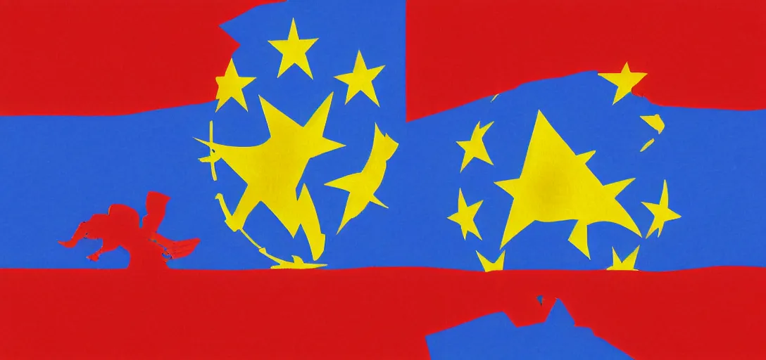 Prompt: winning flag design for communist European Union, hammer and sickle design, reddit vexillology, 8K, legacy, bright future