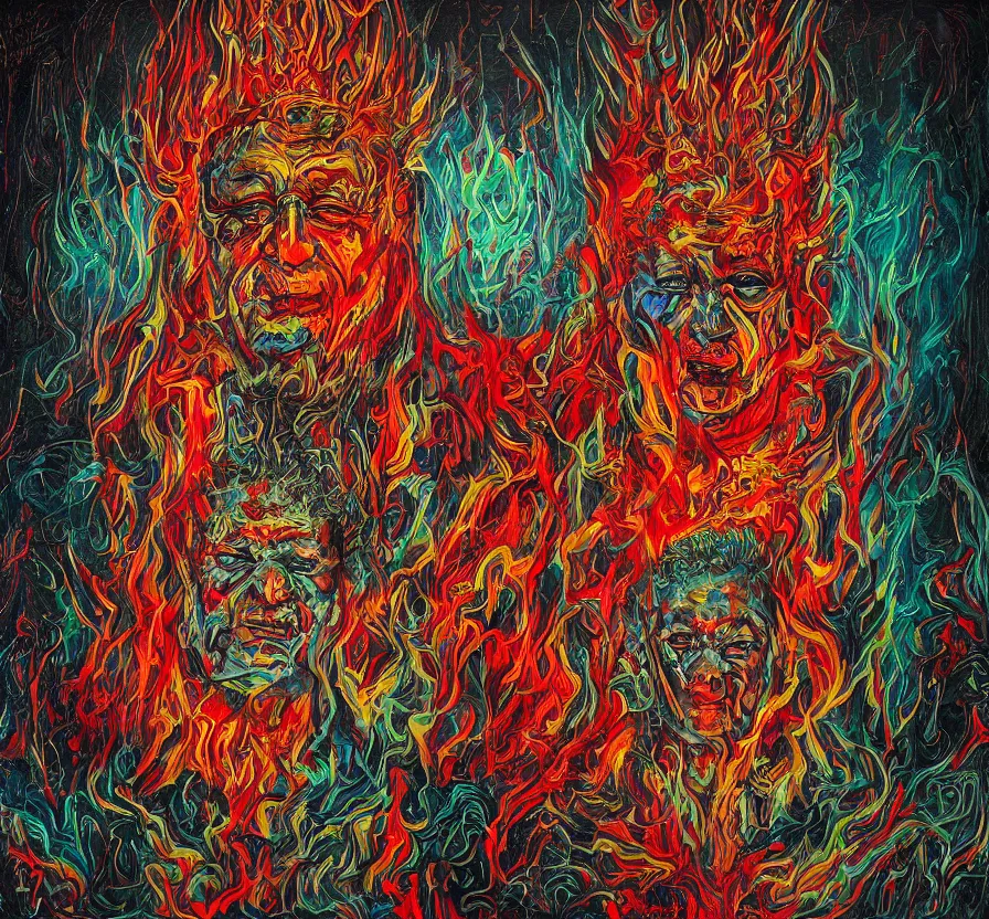 Image similar to yeltsin veneration sect, yeltsin on an icon in hellish style, scary art in color, art in 4 k