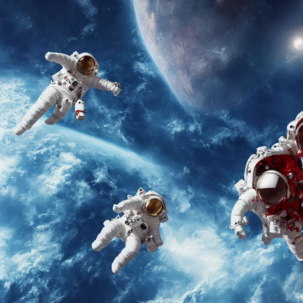 Prompt: an astronaut in blood ocean in space, 8k, hyper realistic, Octane Render