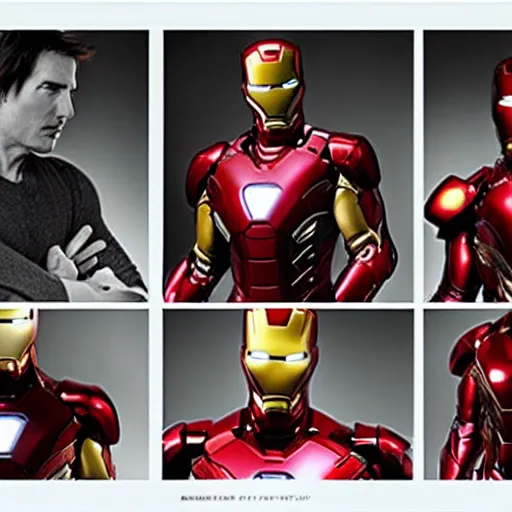 Image similar to A photo of Tom Cruise as Ironman, head shoot, promo shot, highly detailed, sharp focus, kodak film, studio lighting