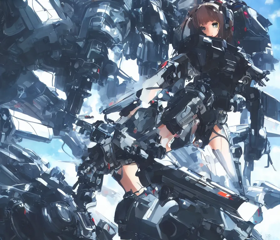 Prompt: girl from azur lane with a large mech, futuristic, beautiful collaborative painting by yoji shinkawa, greg ruthowski, alphonse murac, ultrafine detail, 4 k, 8 k, artstation