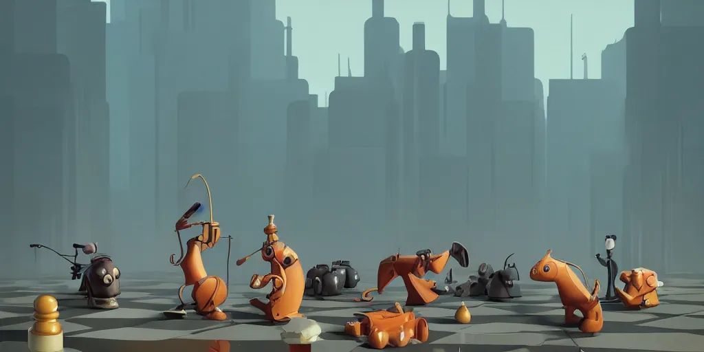 Image similar to chess by Goro Fujita and Simon Stalenhag , 8k, trending on artstation, hyper detailed, cinematic