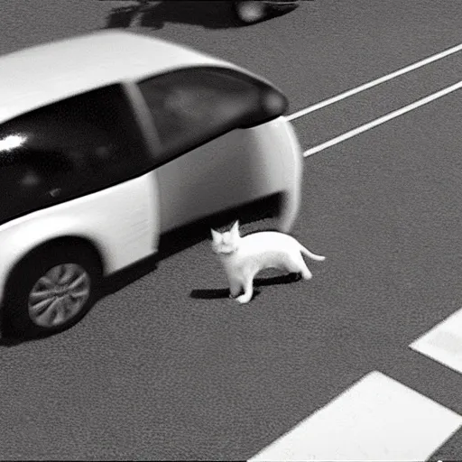 Image similar to cctv footage of fat cat in parking lot