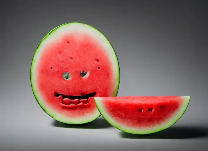 Image similar to photo still of a watermelon with human teeth, 8 k, studio lighting bright ambient lighting key light, 8 5 mm f 1. 8