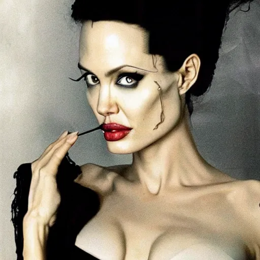 Image similar to Angelina Jolie as the Bride of Frankenstein