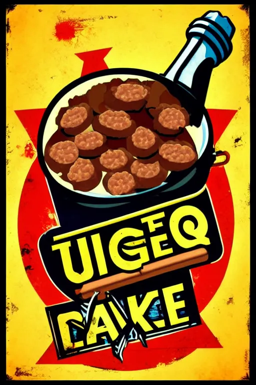 Prompt: nugget, sausage, bbq on plate, pop art, bioshock infinite art style