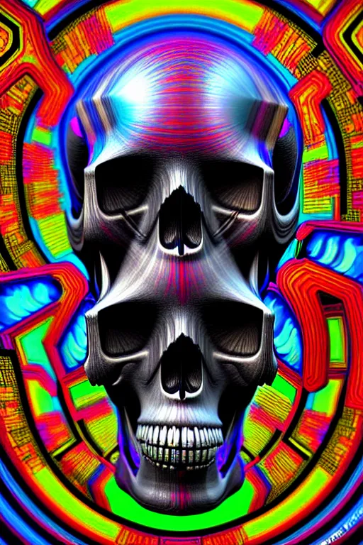 Image similar to maximalist detailed scifi robot skull portrait. lowbrow scifi artwork by kidsquidy and binx. ly. ray tracing hdr polished sharp in visionary psychedelic fineart style inspired by alex grey and cameron gray