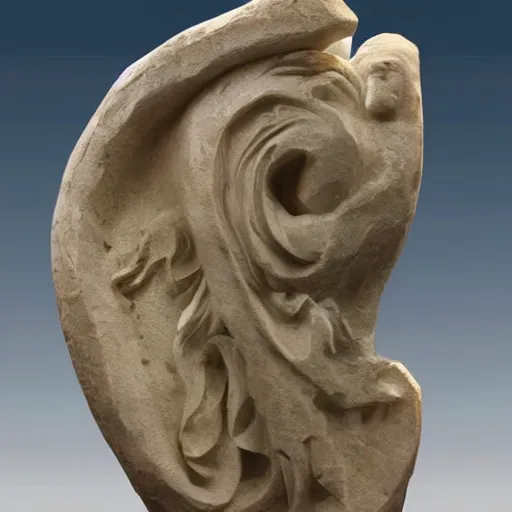 Image similar to creature in a wave carved in stone ancient Greek sculpture , very detailed, very intricate