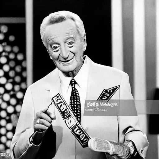 Image similar to bob barker preparing to spay price is right contestant's dog, tv footage, gameshow, 1 9 9 5