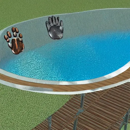 Prompt: A pool in the shape of a bear paw,photorealistic