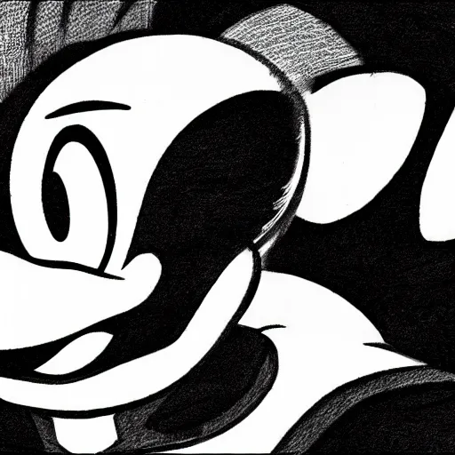 Prompt: frame of donald duck in berserk, black and white, in the style of kentaro miura, highly detailed