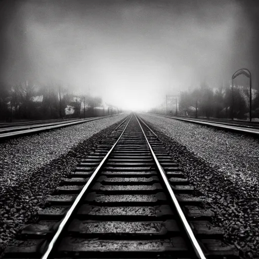 Image similar to endless train, dream, greyscale, 4k