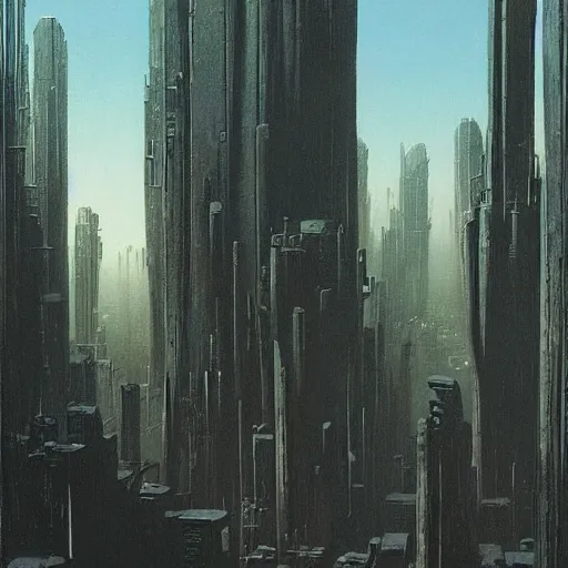 Image similar to Painting of a cyberpunk City by Zdzisław Beksiński