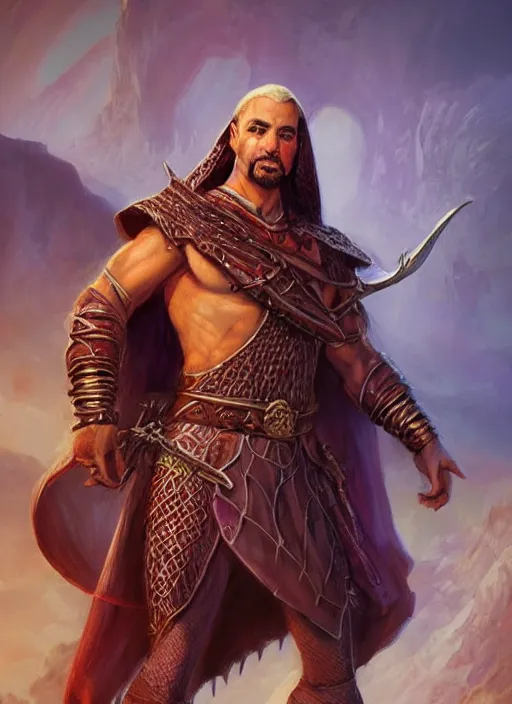 Prompt: arabian human male, ultra detailed fantasy, dndbeyond, bright, colourful, realistic, dnd character portrait, full body, pathfinder, pinterest, art by ralph horsley, dnd, rpg, lotr game design fanart by concept art, behance hd, artstation, deviantart, hdr render in unreal engine 5