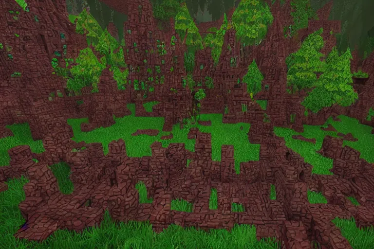 Prompt: screenshot of the starting area of the doom map'forest of dark delight'