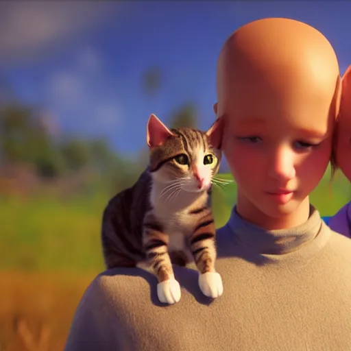 Image similar to 2 cats hold a baby human, cinematic, unreal engine, high quality, detailed