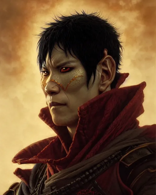 Image similar to zuko from avatar the last airbender, character portrait, portrait, close up, concept art, intricate details, highly detailed by greg rutkowski, michael whelan and gustave dore